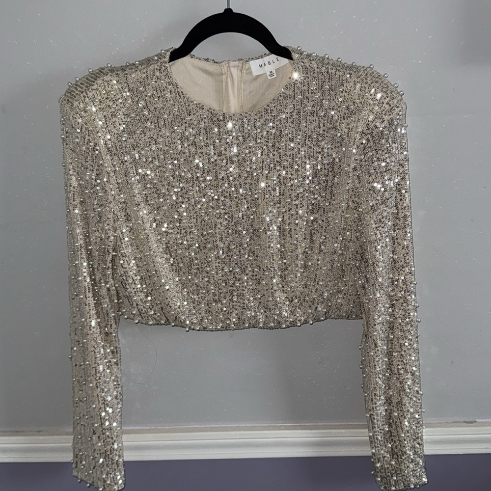 Elegant Cream Beaded Women's Top